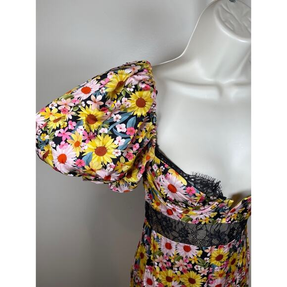 FOR LOVE & LEMONS Sylvia Floral Puff Sleeve Lace Bustier Maxi Dress Size XS - Picture 9 of 12
